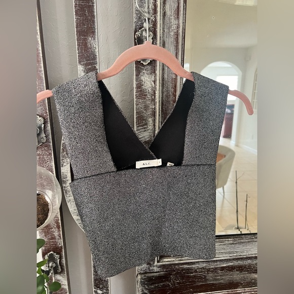 A.L.C. Ali Silver metallic Knit Crop Top Size Small Celebrity Style - Picture 2 of 5